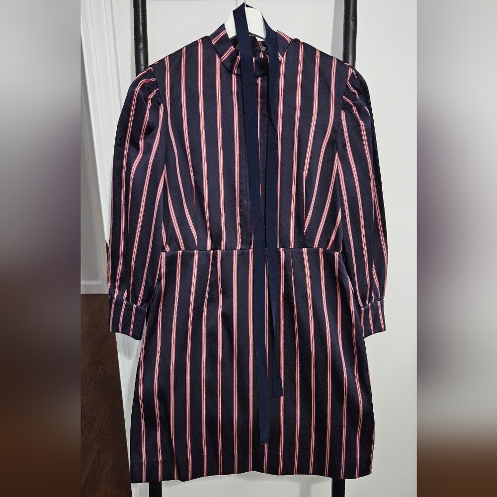 Sandro Navy and Pink Striped Dress